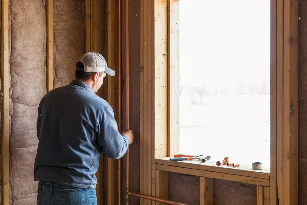 Licensed plumber running new copper supply lines in a Hartford City home